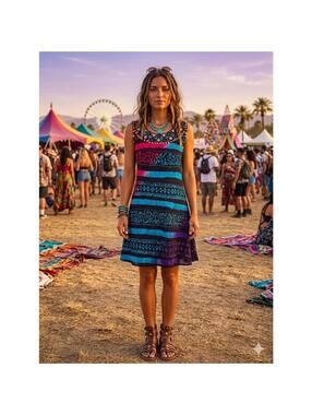 Vintage Batik Mirror Embroidered Dress Blue Pink 40 Boho Festival India AS IS